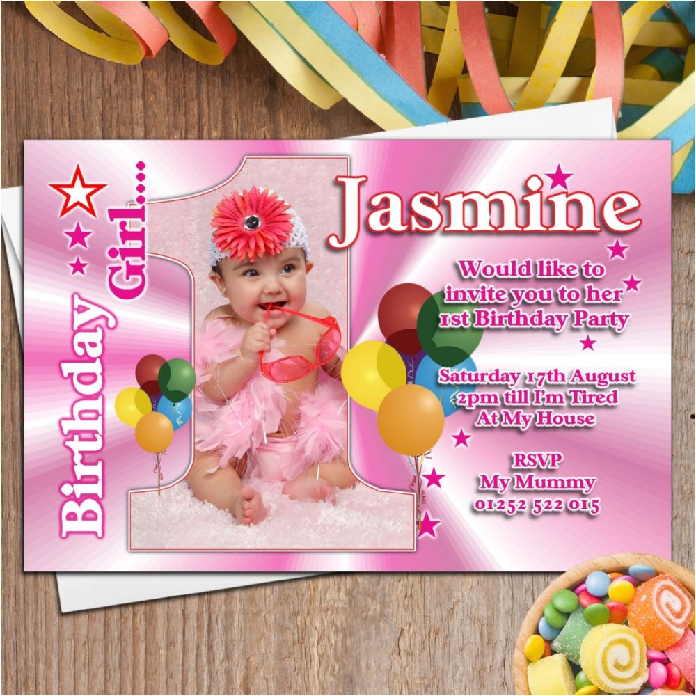 10 girls personalised first 1st birthday party photo invitations n21 5105 p