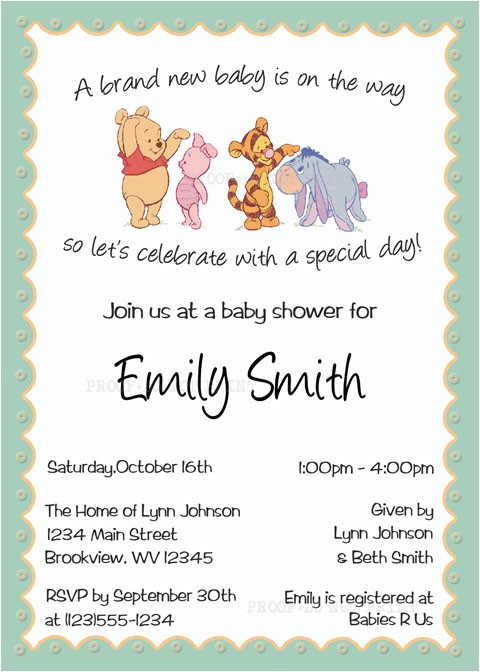 personalized winnie the pooh baby shower invitations