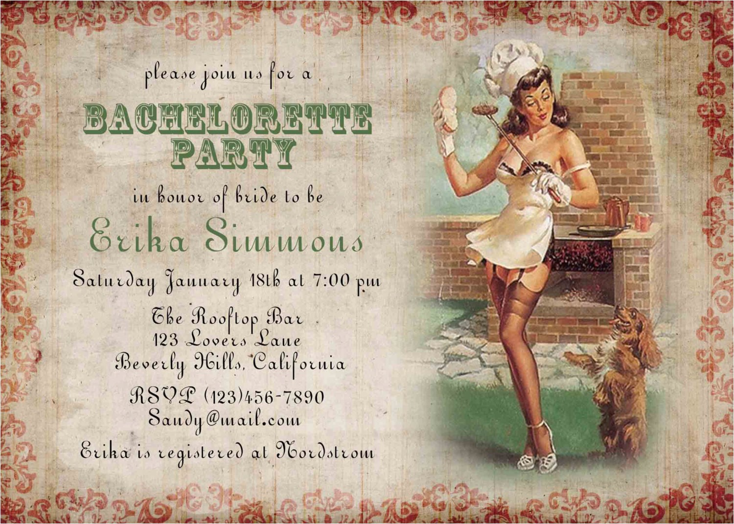bachelorette party invitations retro pin up girl bridal shower party invitations hens party invitation custom diy printable
