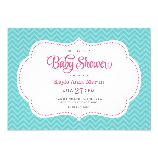 turquoise and pink sweet chevron baby shower invitation