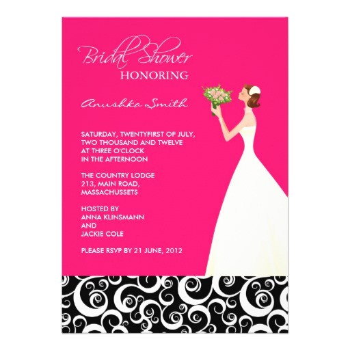 hot pink and black bridal shower invitations