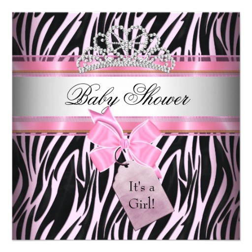 baby shower girl zebra pink princess black invitation