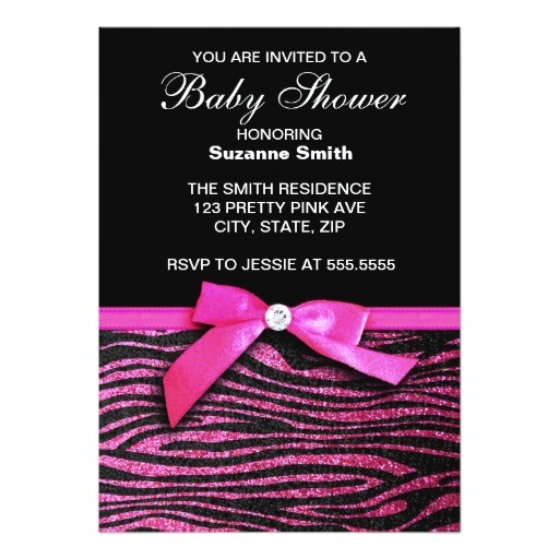 hot pink zebra print girl baby shower invitations