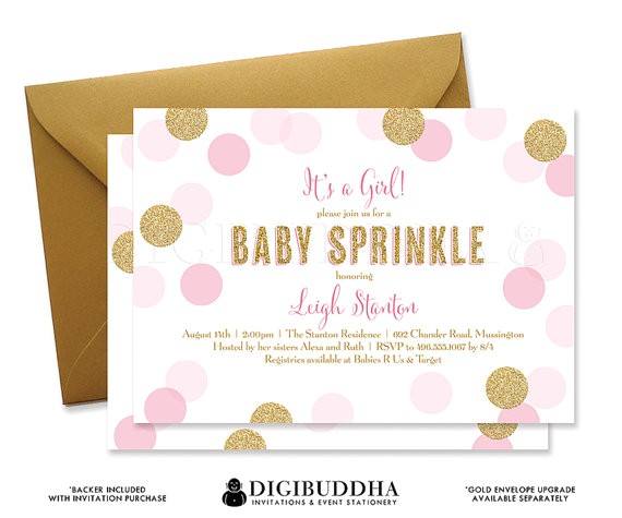 baby sprinkle invitation blush pink gold