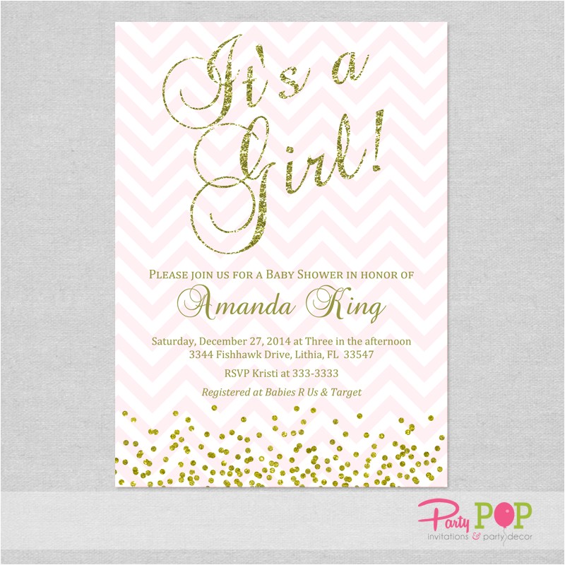 pink and gold baby shower invitations