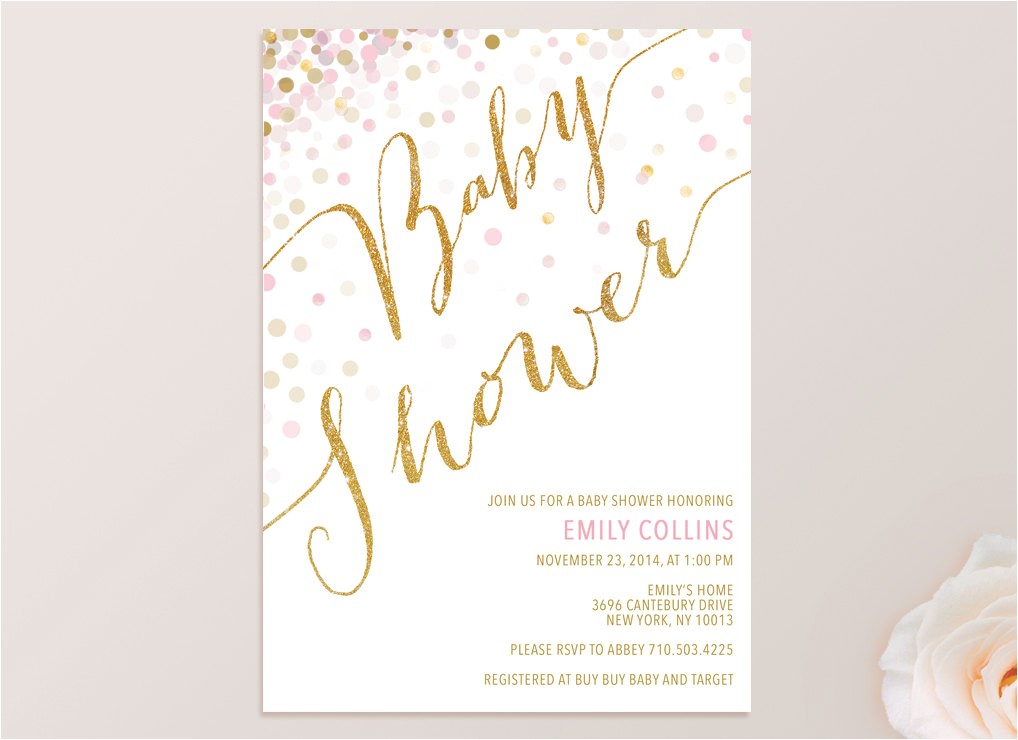 pink gold baby shower invitation