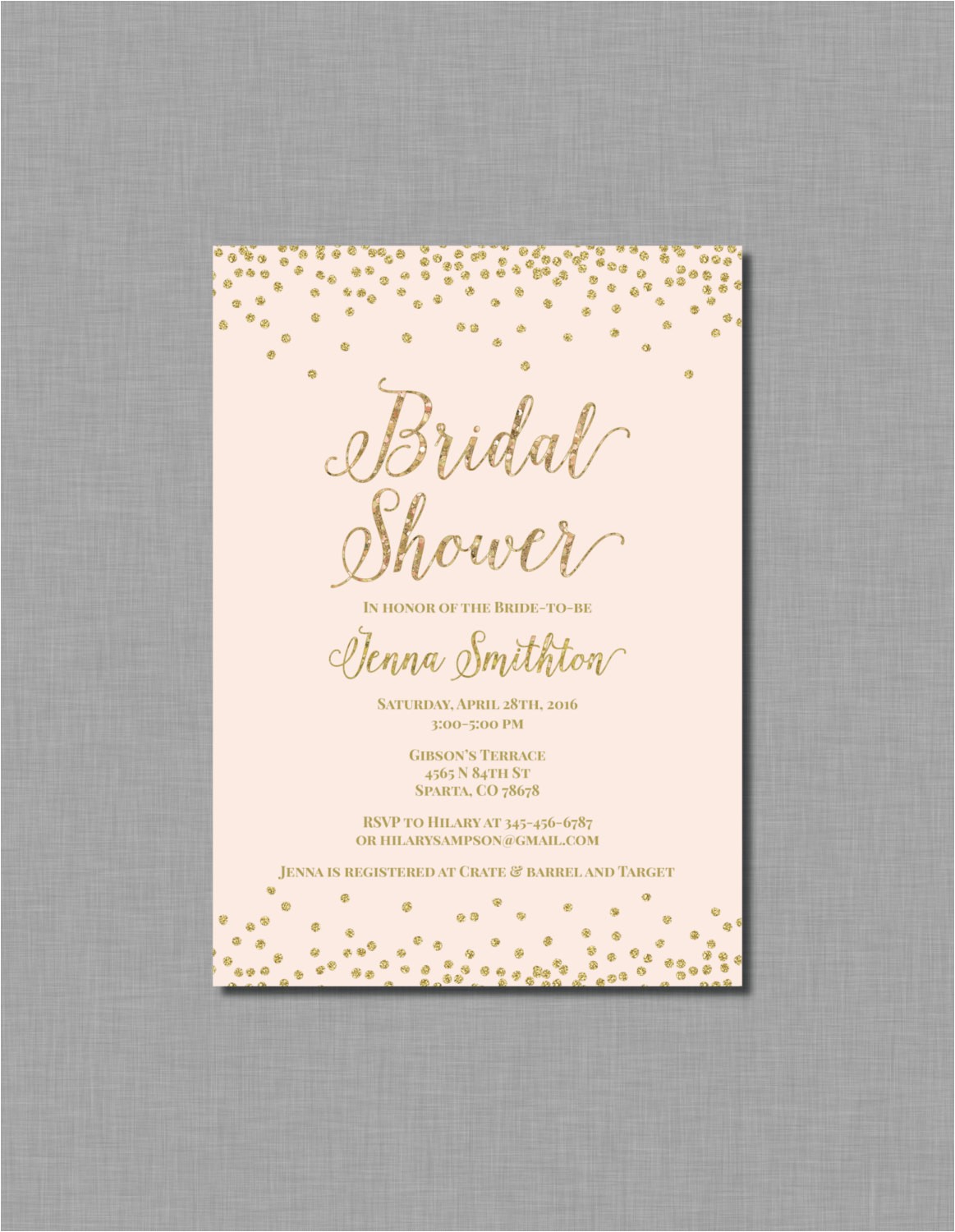 blush gold bridal shower invitation pink