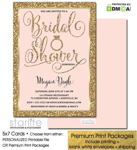 bridal shower invitation blush pink gold