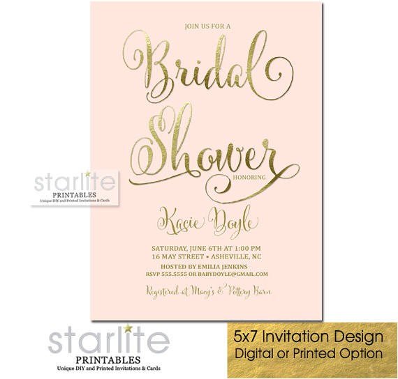 blush pink gold bridal shower invitation