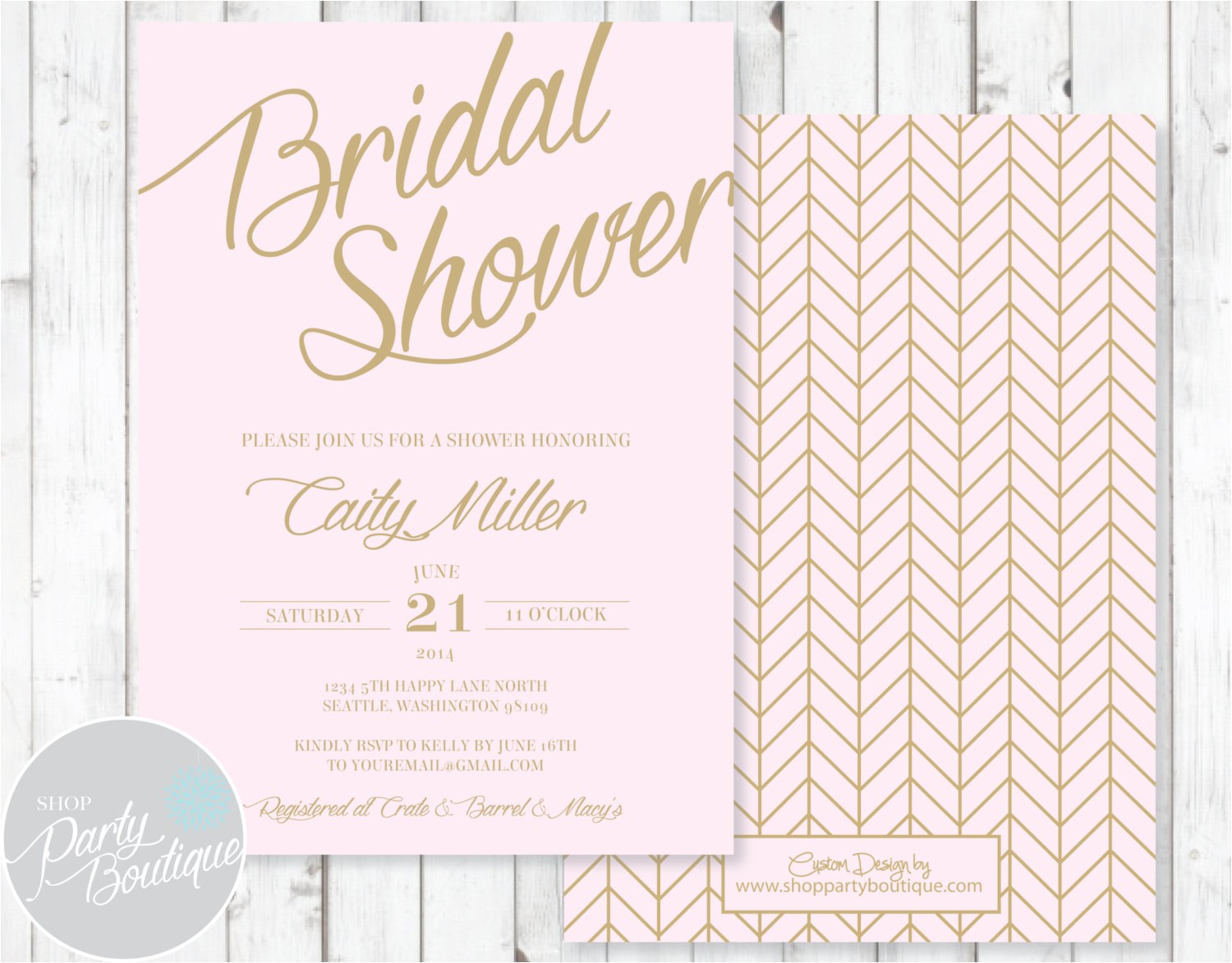 pink gold bridal shower invitations