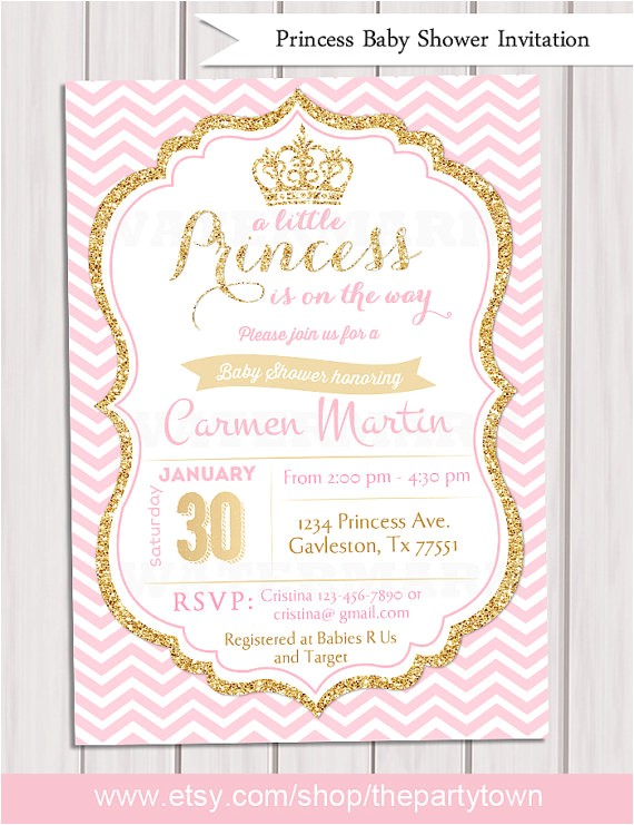 pink gold baby shower invitation princess