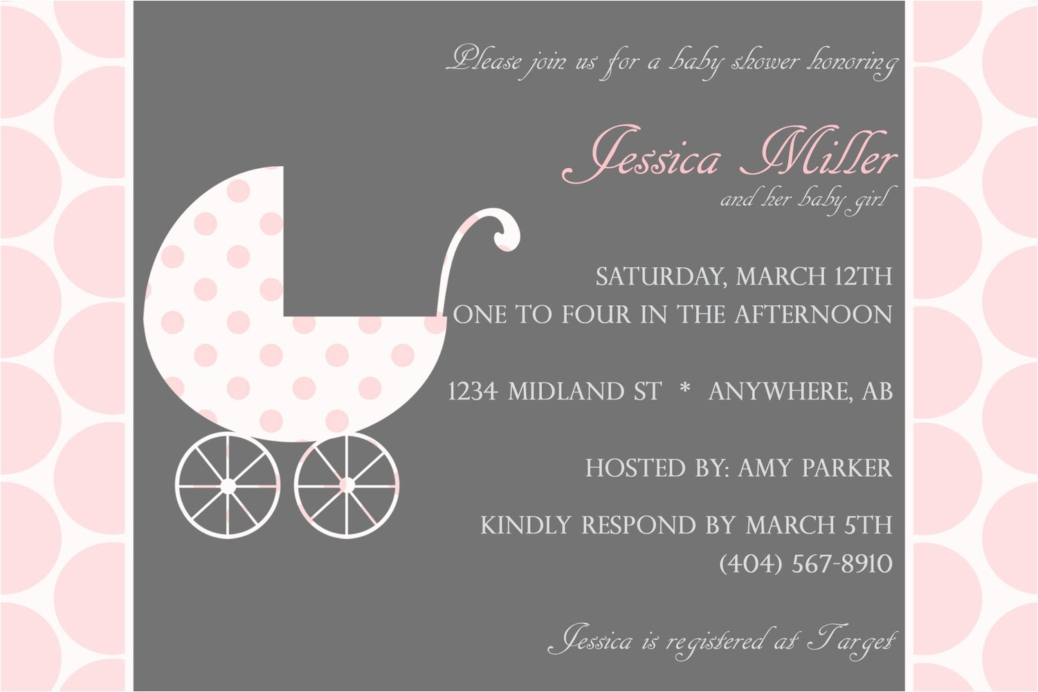 pink and gray baby shower invitations