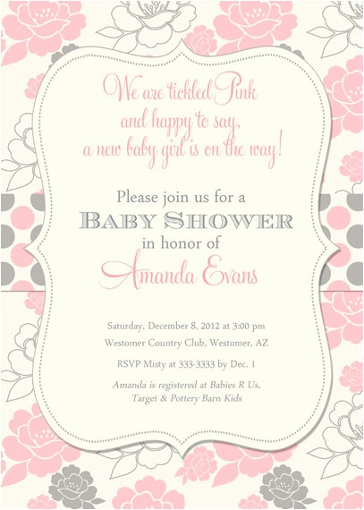 pink and grey baby shower invitations