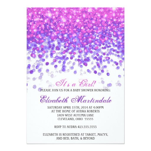 baby shower invitation pink and purple glitter