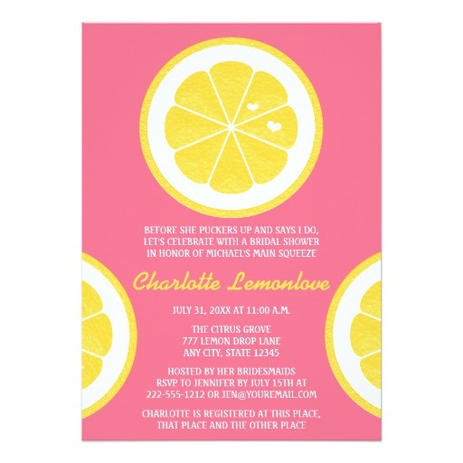 pink and yellow lemon themed bridal shower 5x7 paper invitation card