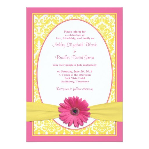 pink yellow gerbera daisy wedding invitation