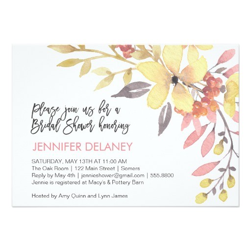 yellow and pink flowers bridal shower invitation