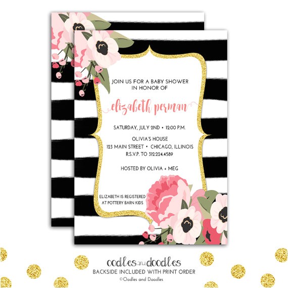 pink and gold baby shower invitation