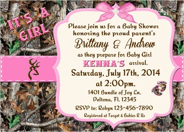 pink camo baby shower invitations
