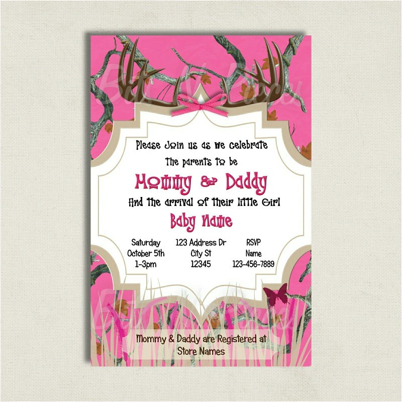 pink camo baby shower invitations