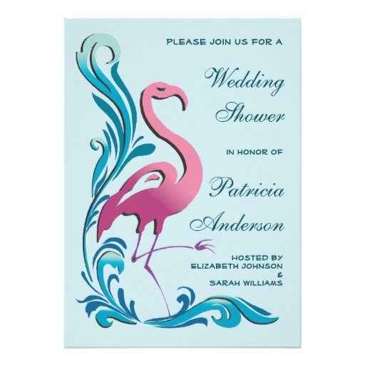 pink flamingo teal swirls wedding bridal shower invitation 161580972928366090