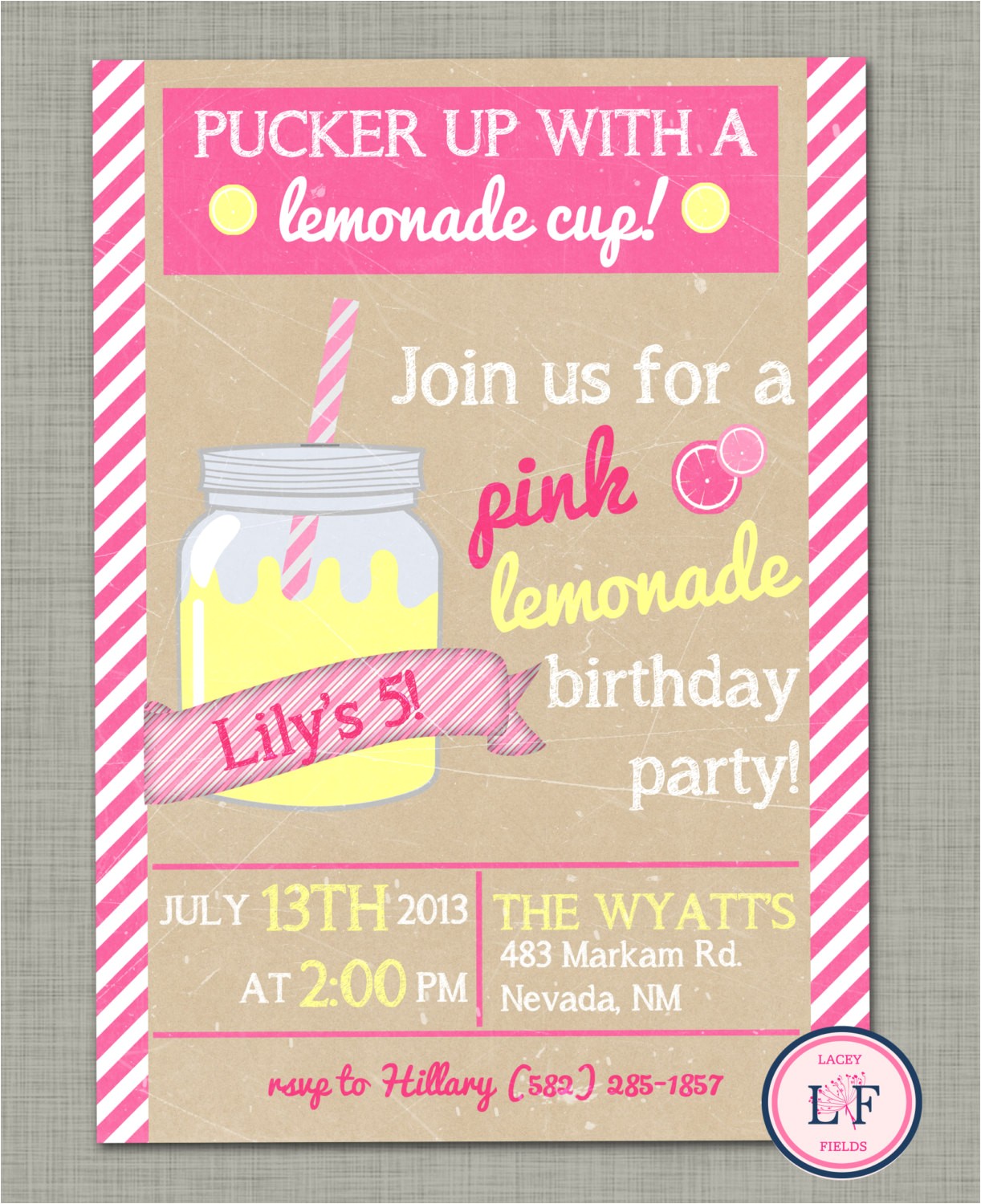 pink lemonade birthday invite summer