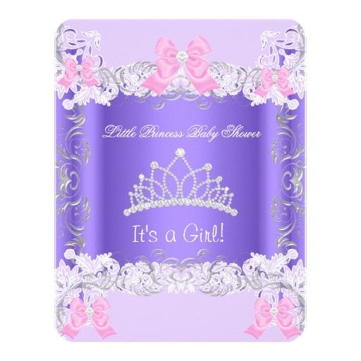 little princess pink purple gray girl baby shower invitation