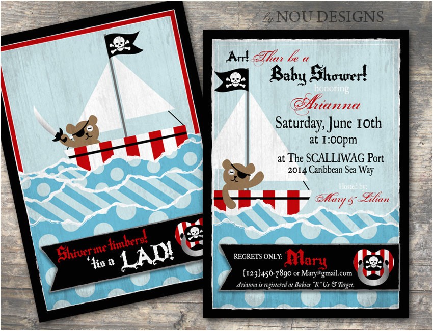 pirate themed baby shower invitation