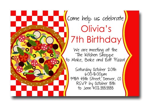 pizza party birthday invitations