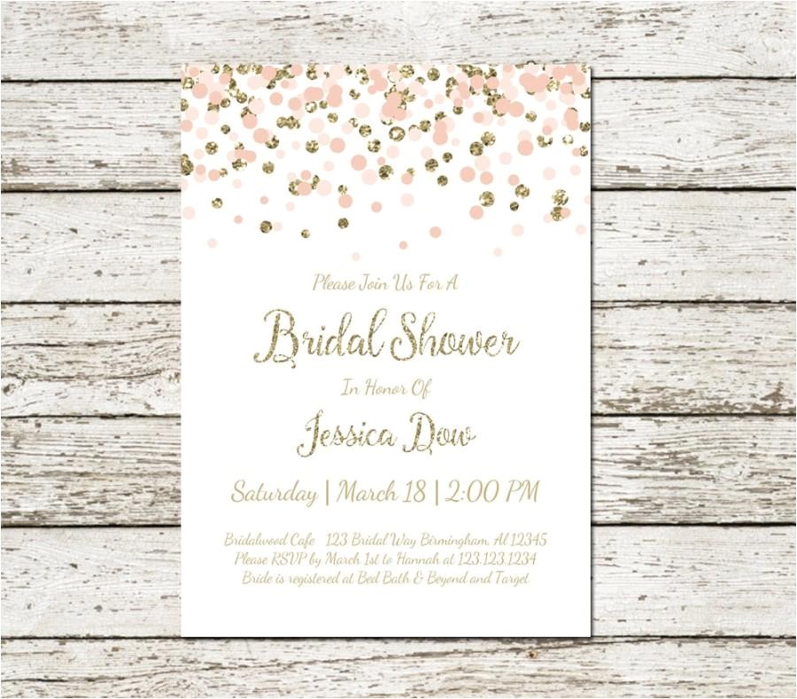 blush pink and gold bridal shower invitation printable confetti glitter elegant classy wedding digital file chic simple