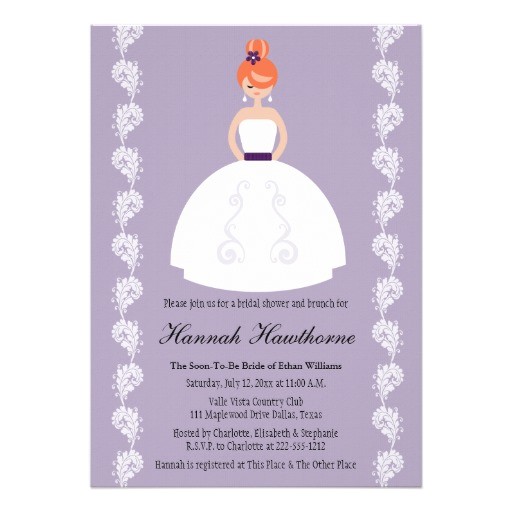 lilac and plum redhead bridal shower invitations