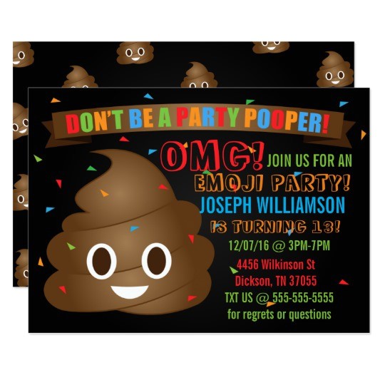 funny poop emoji birthday party invitation