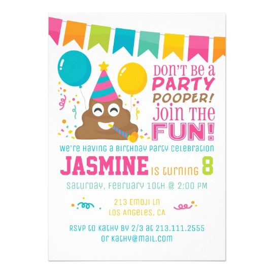 poop emoji funny birthday party invitation