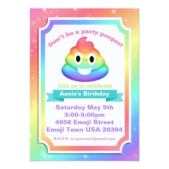 rainbow poop emoji birthday invitation