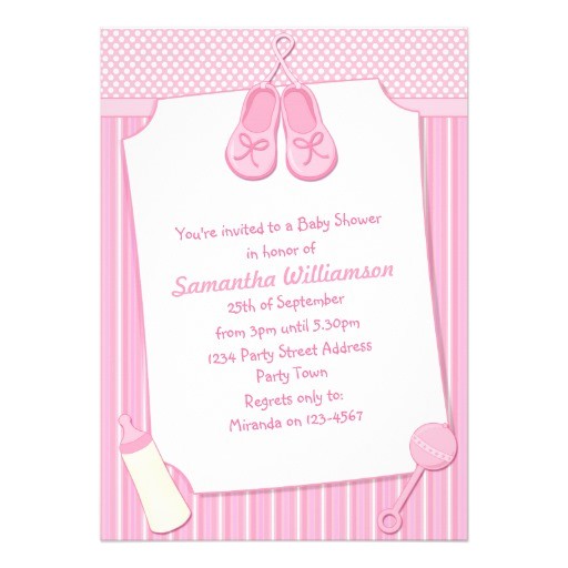 pretty pink baby shower in stripes and polka dots invitation