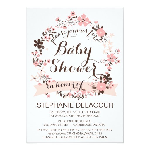 pretty pink floral wreath baby shower invitation