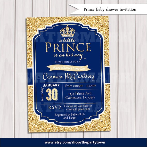 prince baby shower invitation royal blue