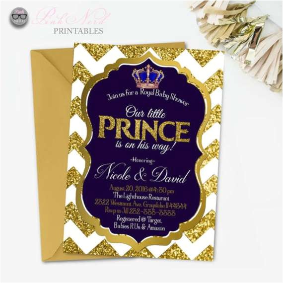 pinknerd royal prince baby shower invitation
