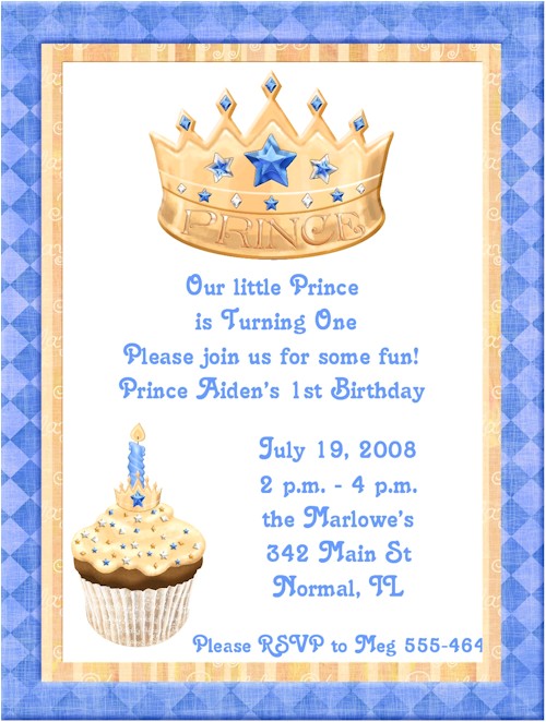 blue prince 1st birthday party invitations