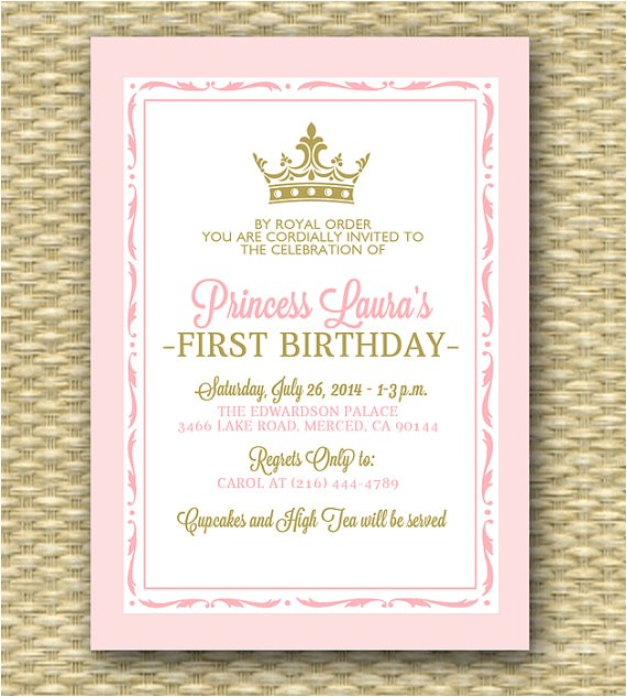 princess first birthday invitation royal