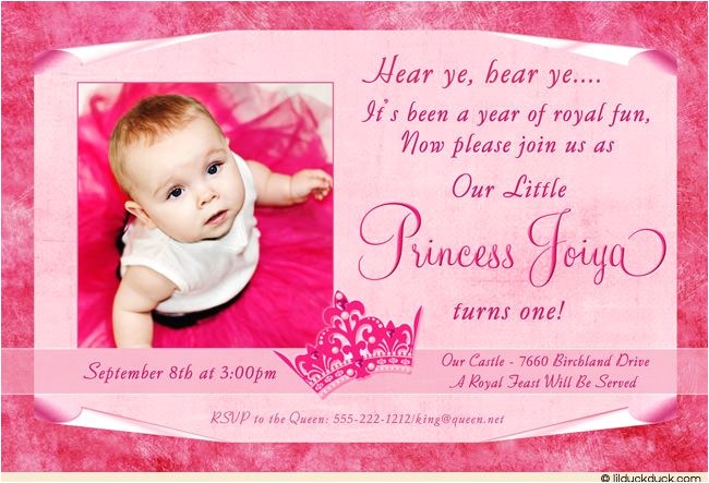 princess photo birthday invitation