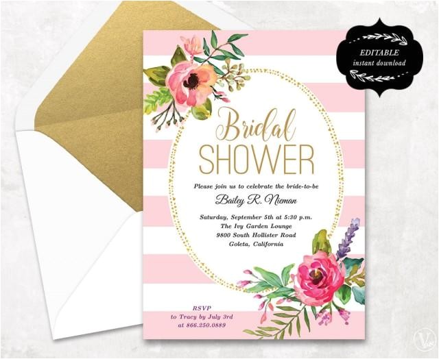blush pink floral bridal shower invitation template printable bridal shower invitation instant editable text 5x7 bs004