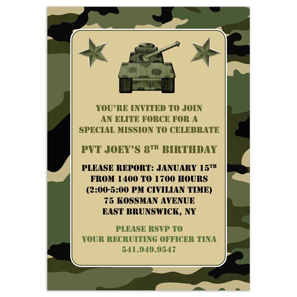 camouflage birthday invitations