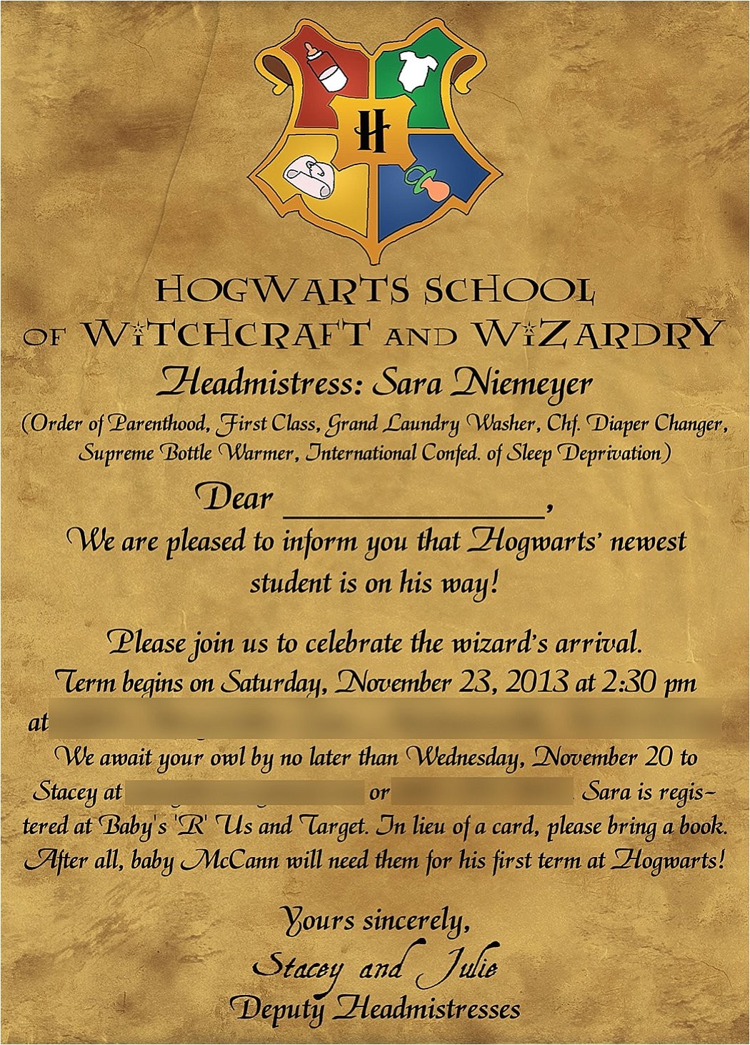 harry potter baby shower invitations