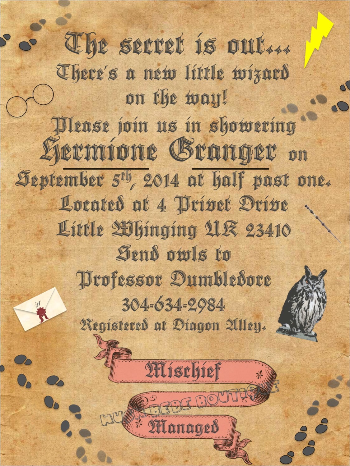 personalized harry potter baby shower
