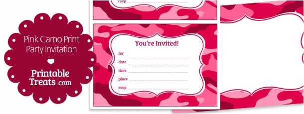 printable pink camo invitations