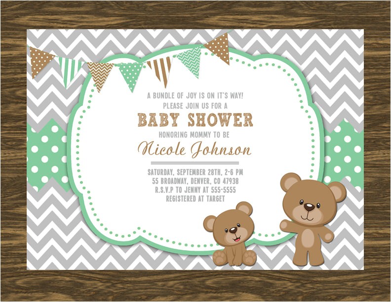 teddy bear baby shower invitation