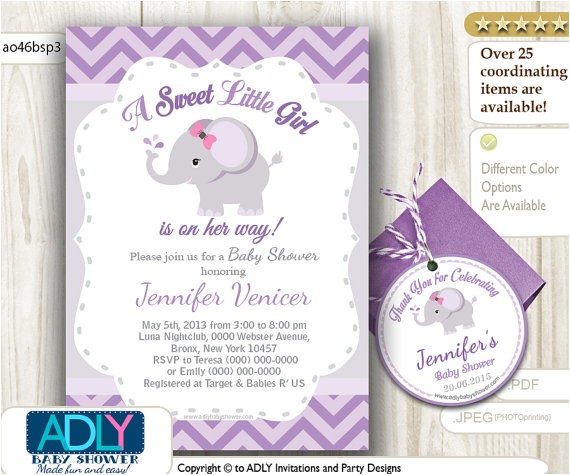 personalized purple elephant baby shower printable
