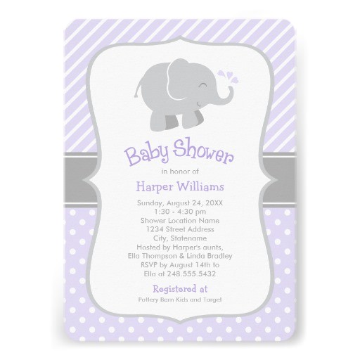 elephant baby shower invitations purple and gray