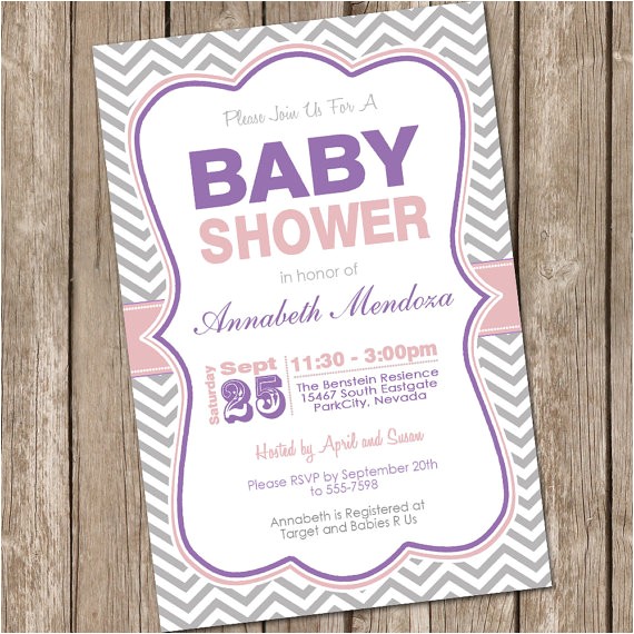 girl baby shower invitation purple and